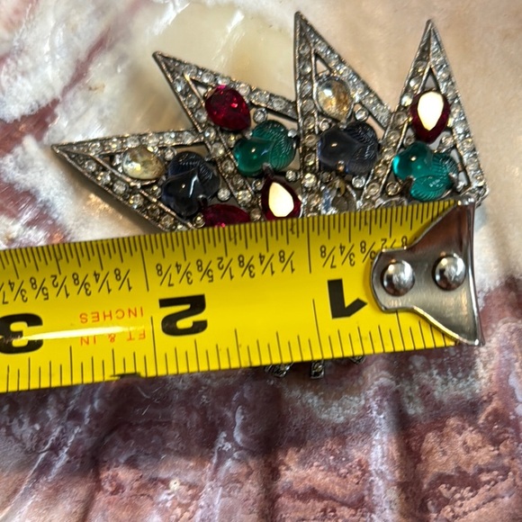 Vintage Silver Brooch with Red and Green Accents - Picture 4 of 8